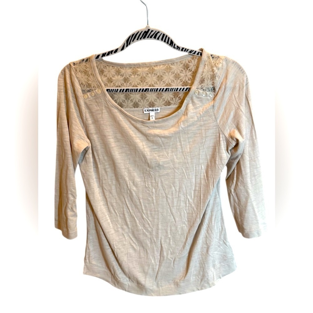 Express Beige Cream Blouse Lace Back Detail Women’s Size Small
